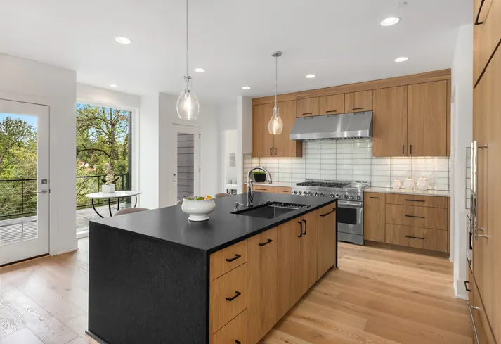 Bright kitchen with freshly finished oak floors