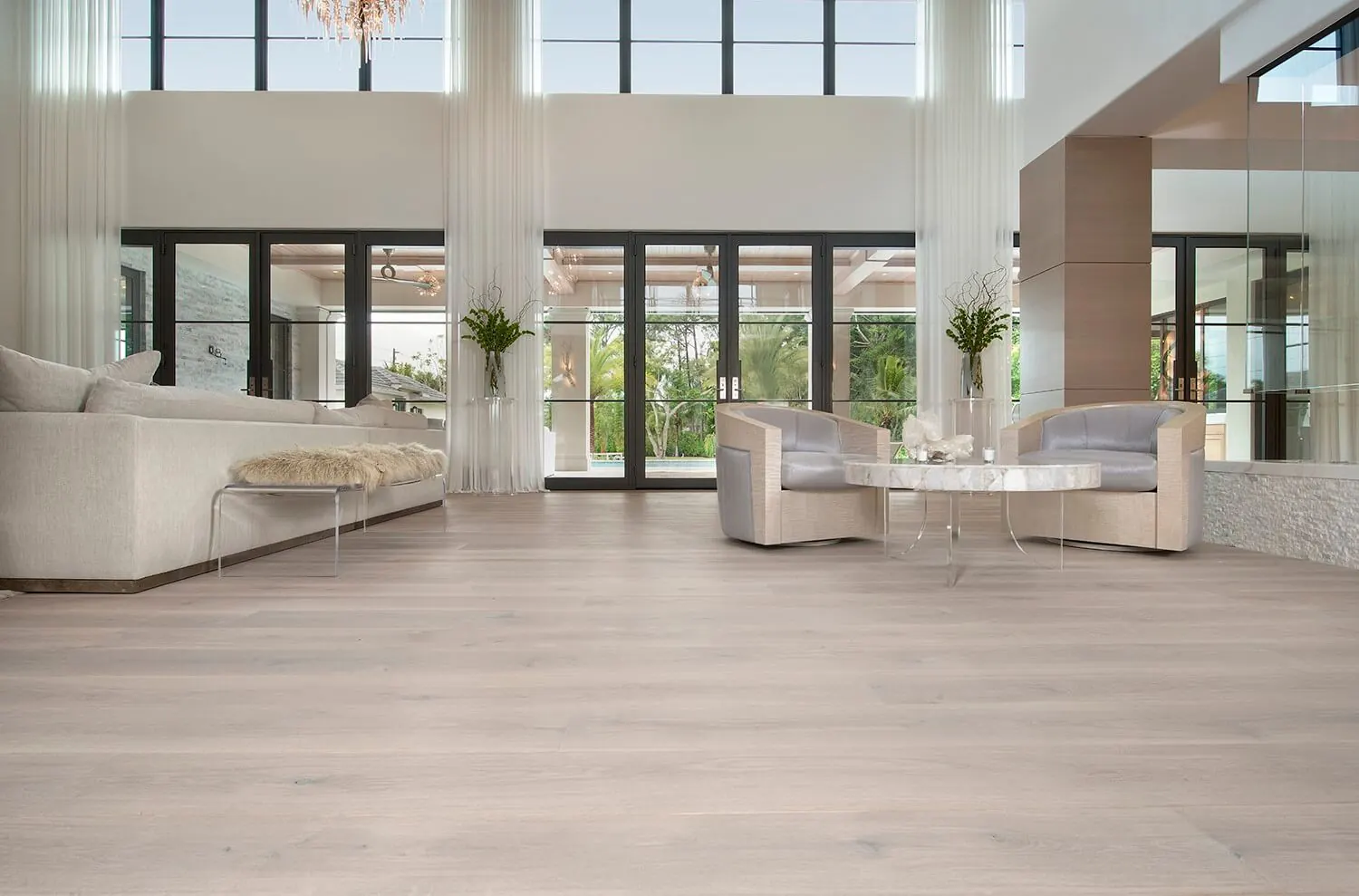 Light European oak floor in a bright living room
