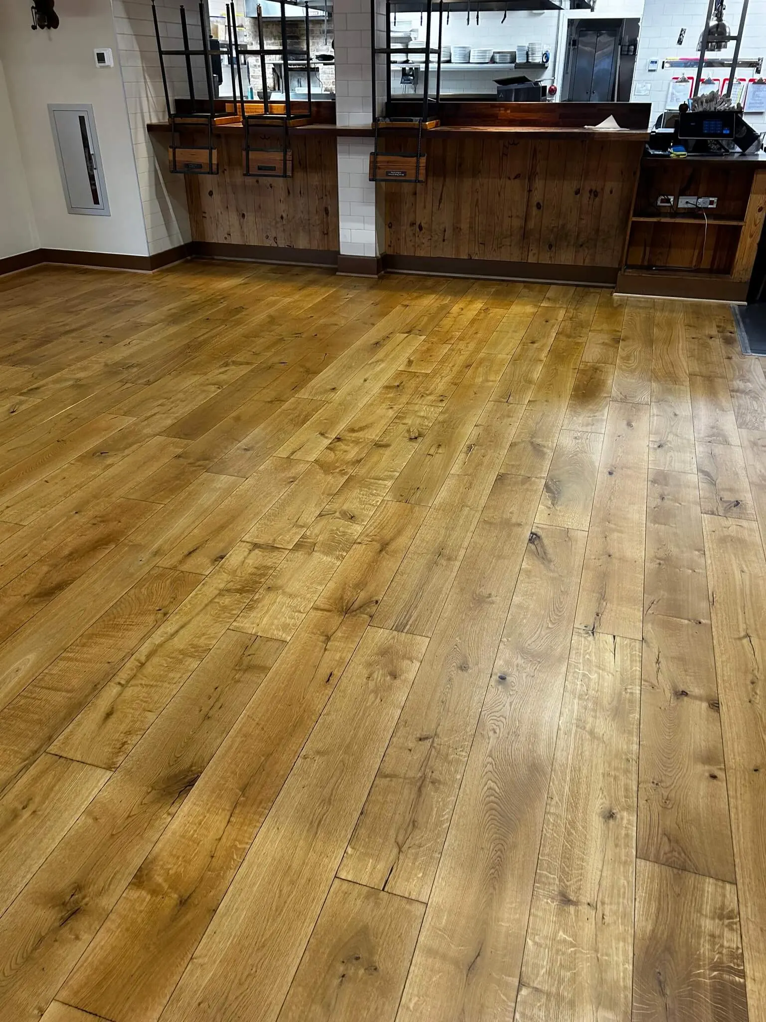 Light House Bistro hardwood floor after refinishing