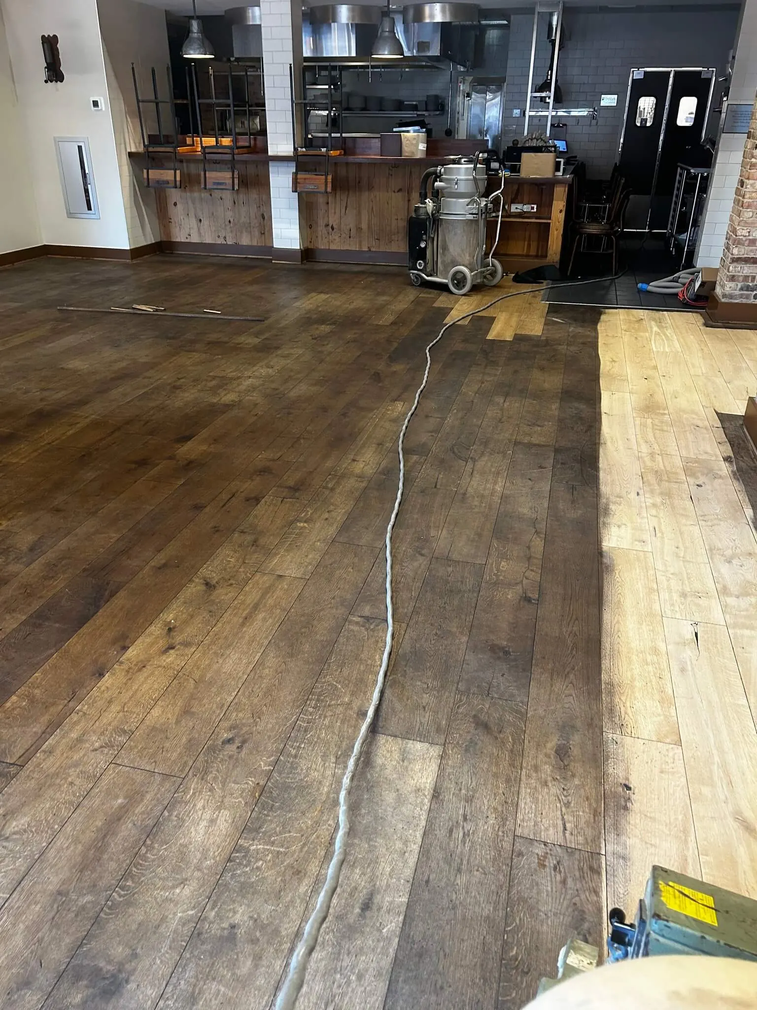 Light House Bistro floor during sanding