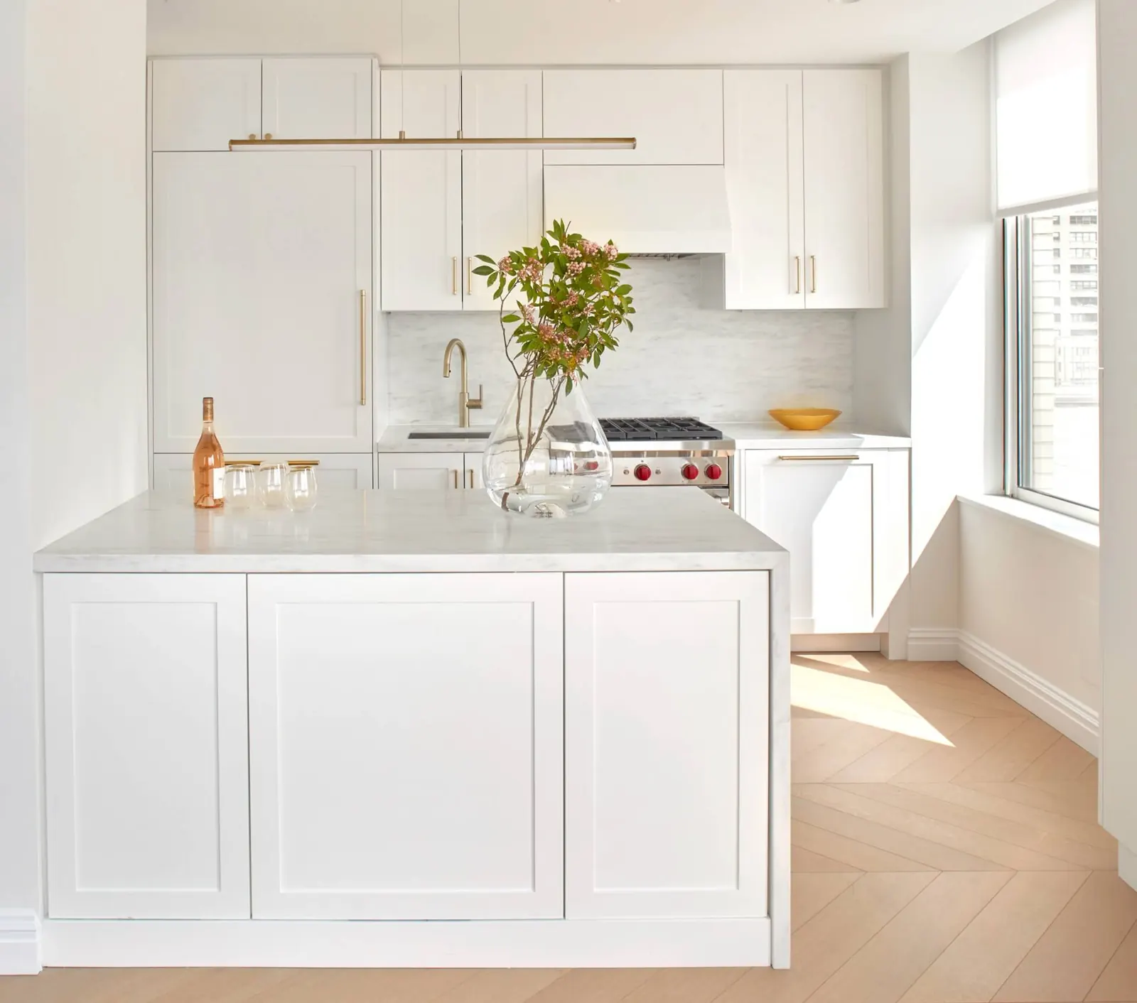 Riva Quartz chevron in a white kitchen